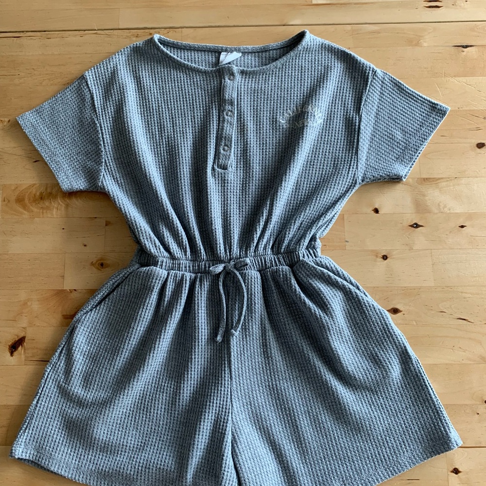 Zara Kids Girl Grey Waffle Knit Romper Jumpsuit Size 11-12